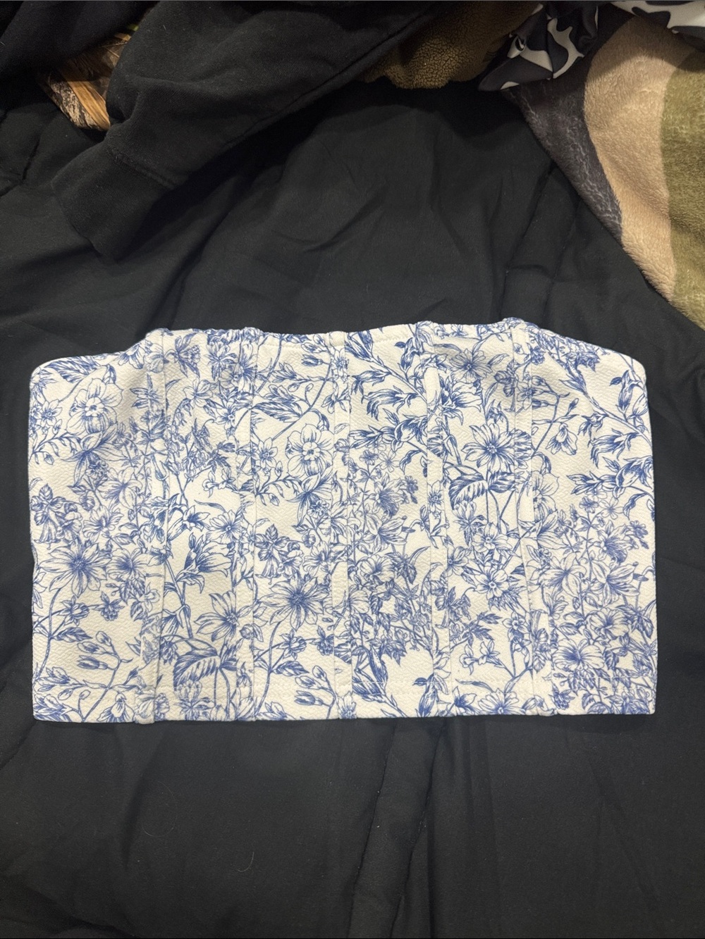 SHEIN White Blue Floral Strapless Tube Top